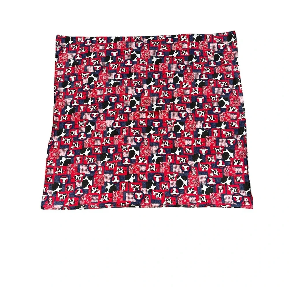 VTG 90s Handmade Baby Blanket Cow Bandana Print Western Reversible Cotton 42